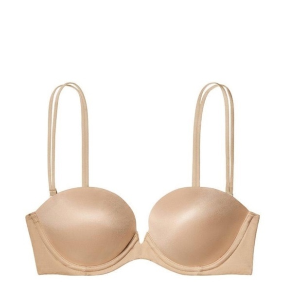 New Very Sexy Push Up Strapless Silky Satin Smooth Bra Nude Beige 34A - Picture 4 of 9